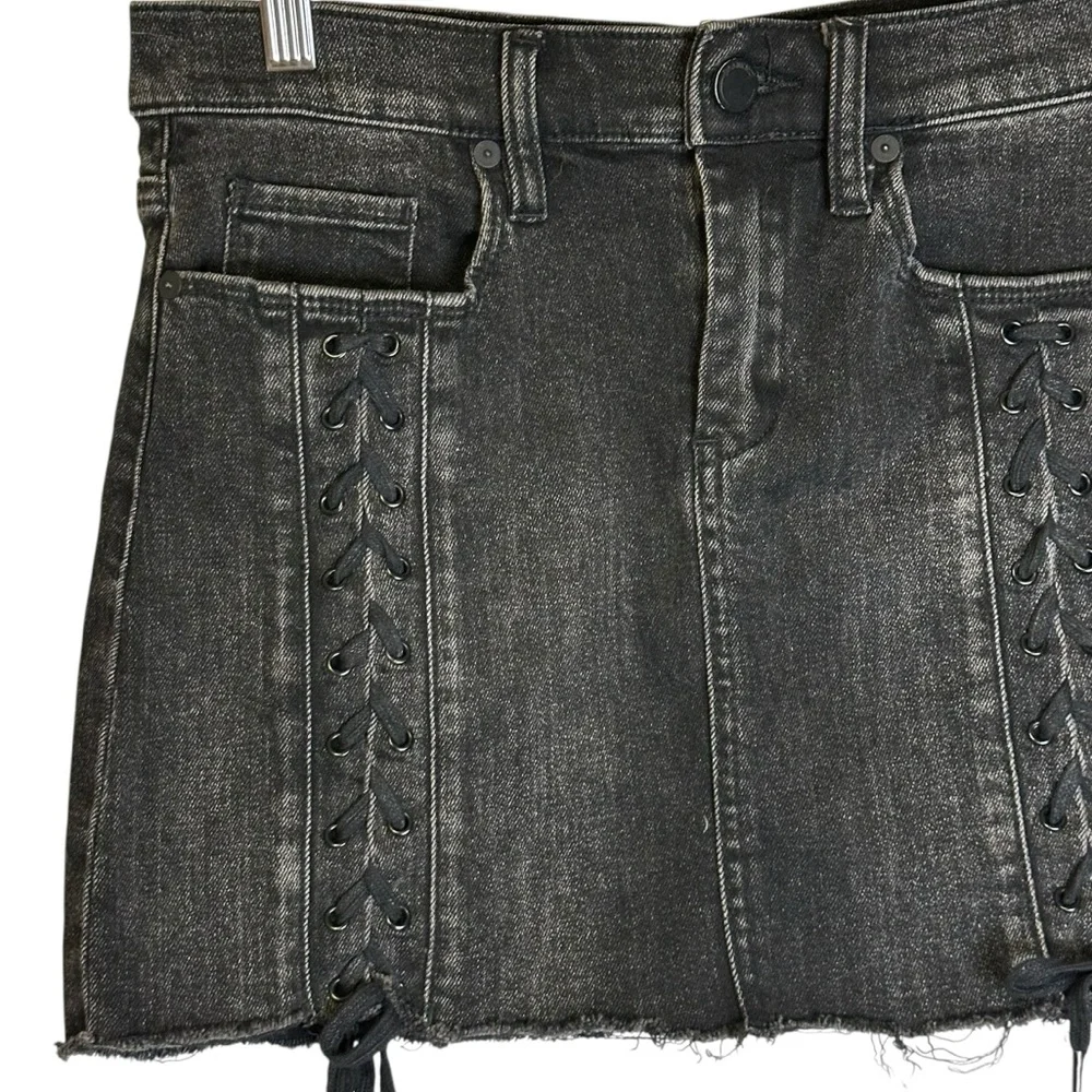 Blank NYC Mystique Denim Lace-Up Mini‎ Skirt Charcoal Gray/Black 26 #54L-0307 - Picture 5 of 11